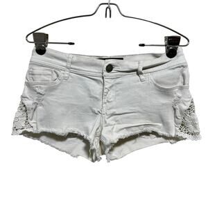 Hollister Low Rise Micro Mini White Denim Shorts Lace Side Boho Festival W27